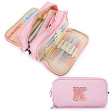 Extra Large Capacity Pencil Case 3 Compartment Initial Pencil Pouch Personali...
