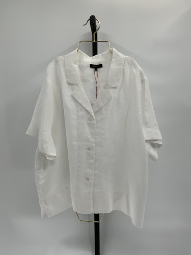 Quince Women's 100% European Linen Short Sleeve Shirt White Sleeved Top XL