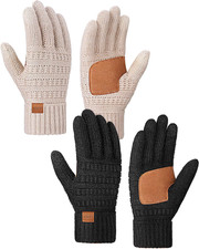 Winter Gloves for Women 2 Pairs, Womens Gloves with Touchscreen Wool Knit, Alpac