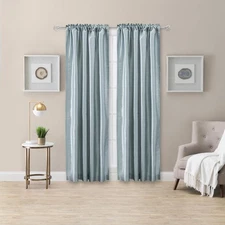Ellis Curtain Luna Faux-Silk Rod Pocket/Back Tab Tailored Pairs - 100x84", Blue