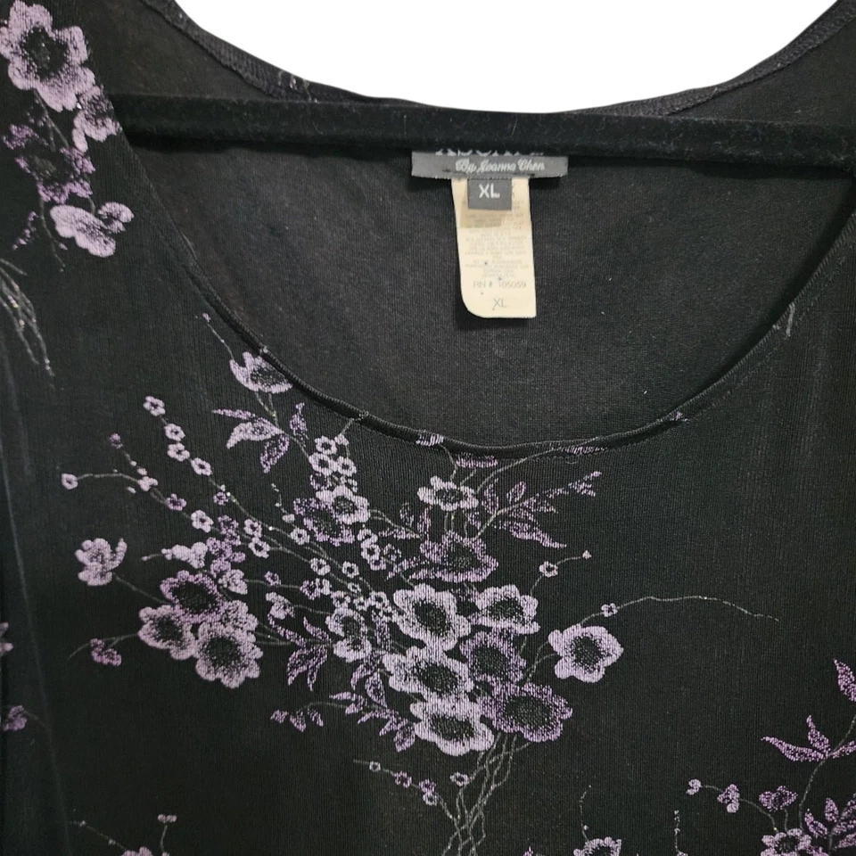Xscape By Joanna Chen Y2K Top Xl Black Purple Floral Tank Dark Floral Whimsigoth - image 3 of 4