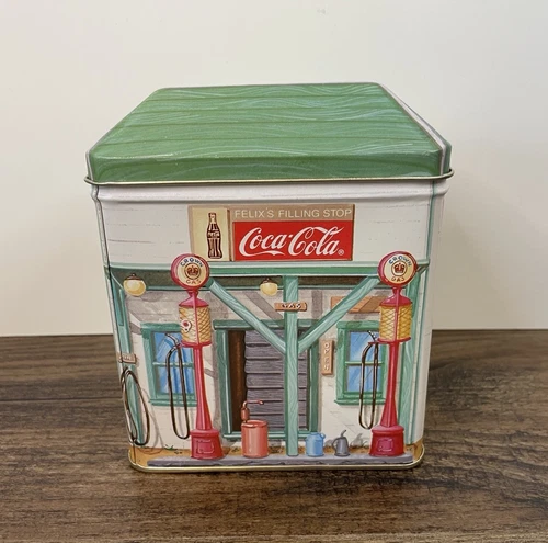 Vintage Coca Cola 6" Collectible Tin Can Gas Station Felix's Filling Stop Store