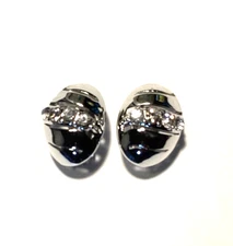 Oval Cutout Clip-on Earrings-Clear Faux Stones-Silvertone-Fast Shipping !!