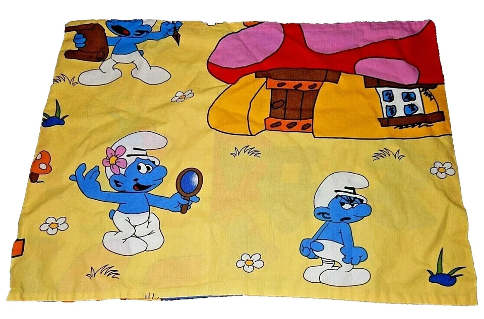 Mini funda de almohada de algodón para cama de niño pequeño 5G vintage pitufos tocador gruñón pesado Foto 2 de 4