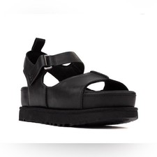 NEW UGG  BLACK PLATFORM LEATHER GOLDENSTAR HI SANDALS SZ 9