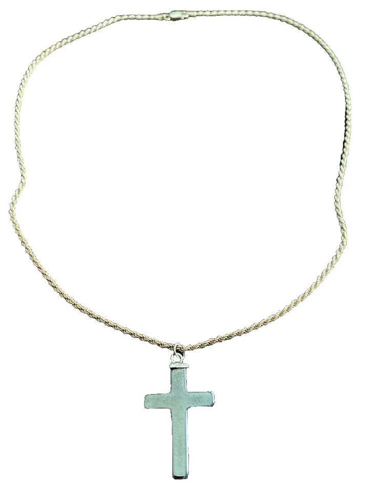 复古 20 世纪 90 年代项链 20 英寸意大利 925 纯银绳链 Hermatite Cross Pend — 第 3/4 张图片