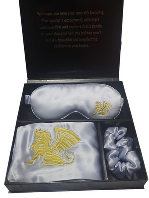 Hergestellt aus 100 % Maulbeerseide Kissenbezug Augenmaske Haargummi Geschenkbox SCHLAFSET