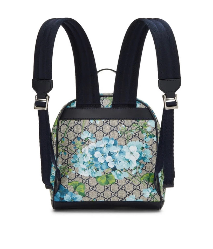 Mochila Gucci Auténtica Azul GG Blooms Supreme Lona Pequeña Foto 4 de 4