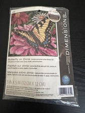 Cross stitch kit Butterfly on Zinnia Dimensions 5in x5in 12cm x 12 cm 