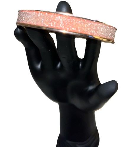 Bracelet Pink Gold Plated Round Glitter Cuff Bangle Feminine Dainty Princess - Picture 3 of 5