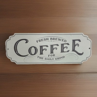 Red Shed Home & Gifts Fresh Brewed Coffee Tin Sign Plaque for Wall Decor Pantry