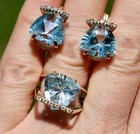 14K SOLID ROSE GOLD BLUE TOPAZ 14.1GRAMS QUALITY EARRINGS RING SET — photo 4