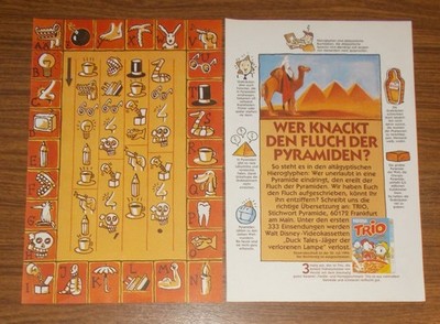 Seltene Werbung Nestle TRIO Pyramide Tick Trick & Track Donald Duck 1994
