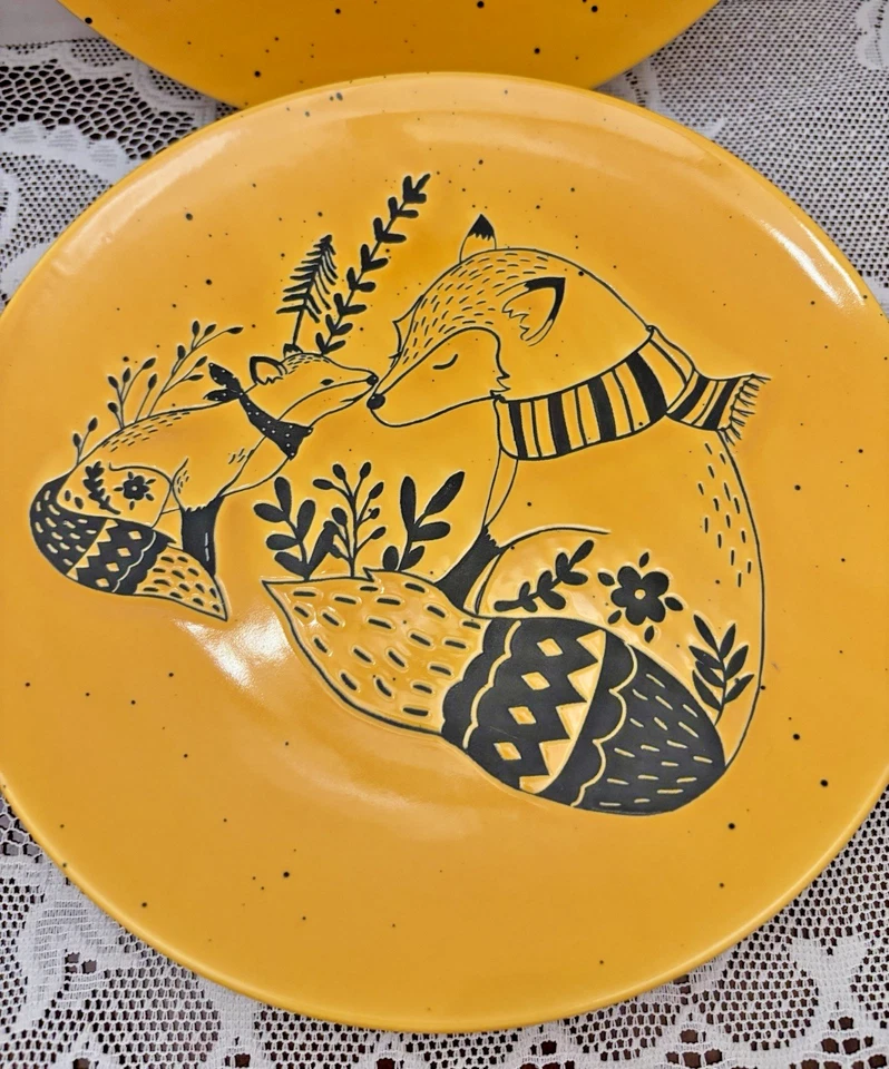 Набор столовой посуды Fox из 4 керамических тарелок Mom & Baby Fox 8,5 дюйма б/у в отличном состоянии - Изображение 2 из 4