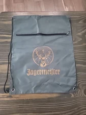 NEW Jagermeister Travel Draw String Bag Dark Green Zipper Pocket 18"x14" Jager 