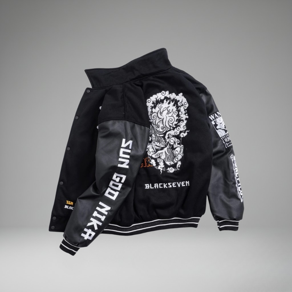 Black Varsity Jacket Anime Style Graphic Streetwear Bomber | eBay