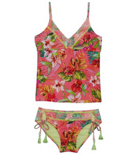 $154 Hobie Big Girl's Pink Floral-Printed V-Neck Hipster Tankini Swimwear Set 12