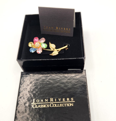 Joan Rivers Signed Multi Color Rhinestone Flower Movable Spinner Pin Brooch