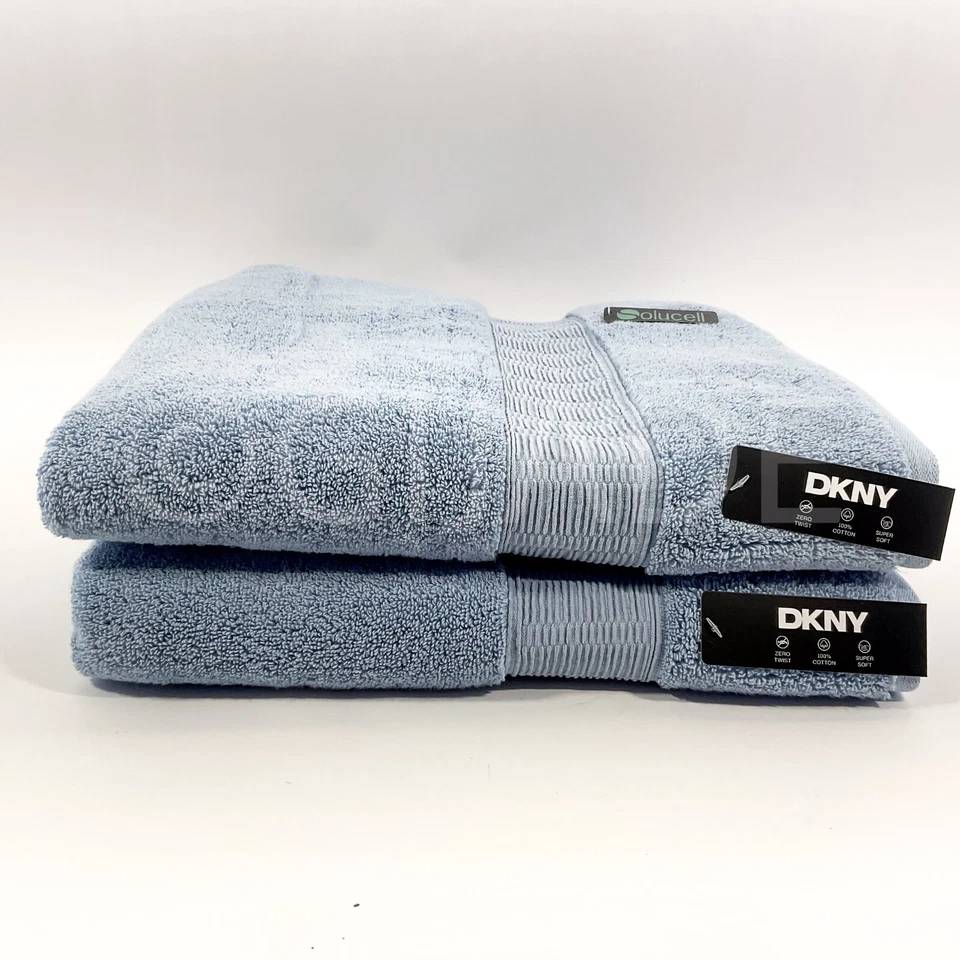 DKNY 100% Cotton 2Pc 30 In x 58 In Towels 2Pc Bath Blue New - Image 2 of 4