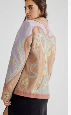 Free People Lotus Love Leather Embroidered Colorful Suede Jacket S