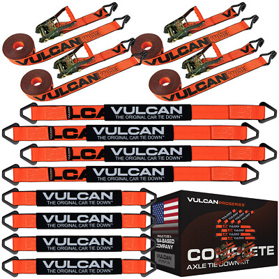 VULCAN PROSeries Orange Axle Strap Tie Down Kit - Wire Hook Ratchet Straps