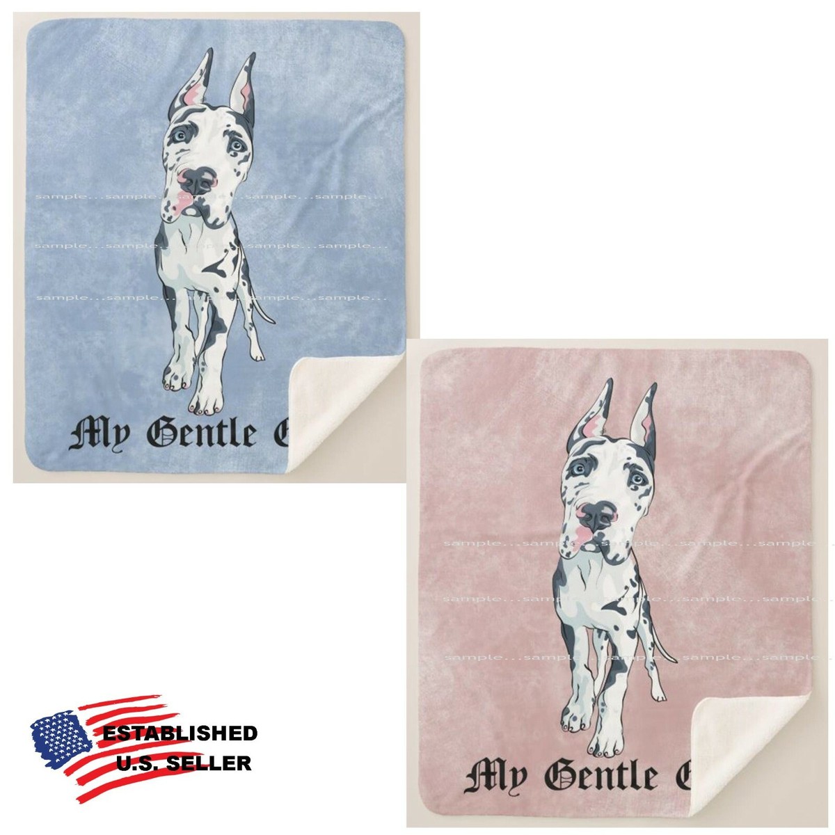 Harlequin Great Dane Dog My Gentle Giant Cartoon Sherpa Fleece