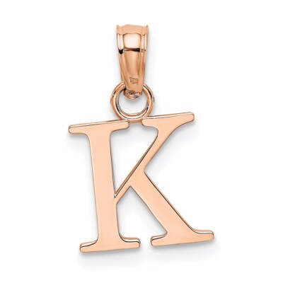 14K Rotgold poliert Block Buchstabe K Initiale Anhänger Geschenk für Mutter