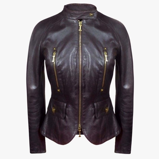 ICEBERG Women Brown Leather Jacket SIZE S Womens Leather Jacket Bomber