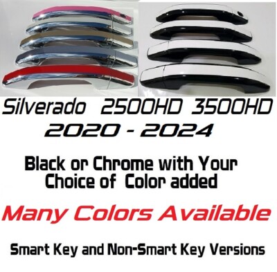 Black OR Chrome Door Handle Overlays 2020-2024 Chevy Silverado 2500 3500 ADD CLR