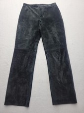 Nine West Women Dress Pants6 Black 100% Leather High Rise Straight Suede