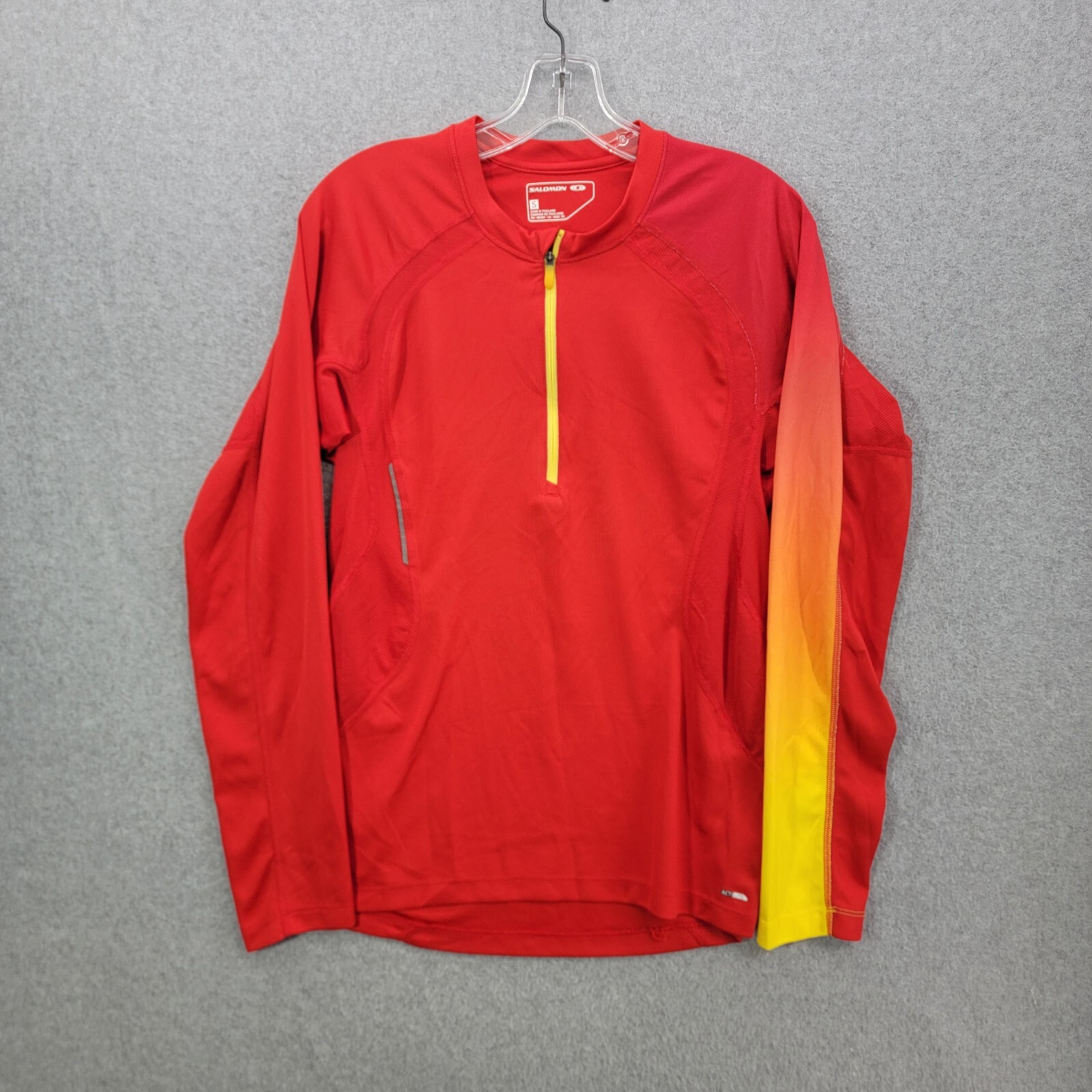 Salomon ACTILITE 1 2 Zip Pullover Camicia Uomo Piccolo Rosso Giallo Traspirante Manica Lunga
