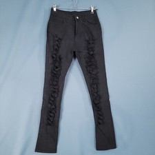 Women's Jeans Distressed Denim Pants Skinny Mid Rise Black Size S