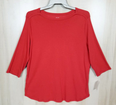 Fashion Classics NWT Womens 3X Orange Cotton Blend Boat Neck 3/4 Sleeve Knit Top
