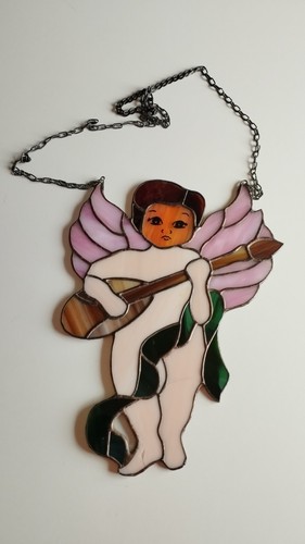 🟢Vintage decor hanging stained-glass window angel 9.5” x 7” inches🟢Suncatchers - Picture 2 of 8