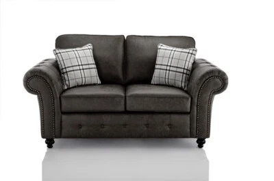 NEW Oakland 2 Seater Faux Leather Sofa Black (BUY TWO AND GET A FREE FOOTSTOOL)