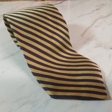 Brooks Brothers 346 Pure Silk Tie Gold Blue Striped Made In The USA 3.5x59