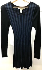 Women's Studio M Long Sleeve Cotton Rayon Black Blue Knit Dress Medium Striped