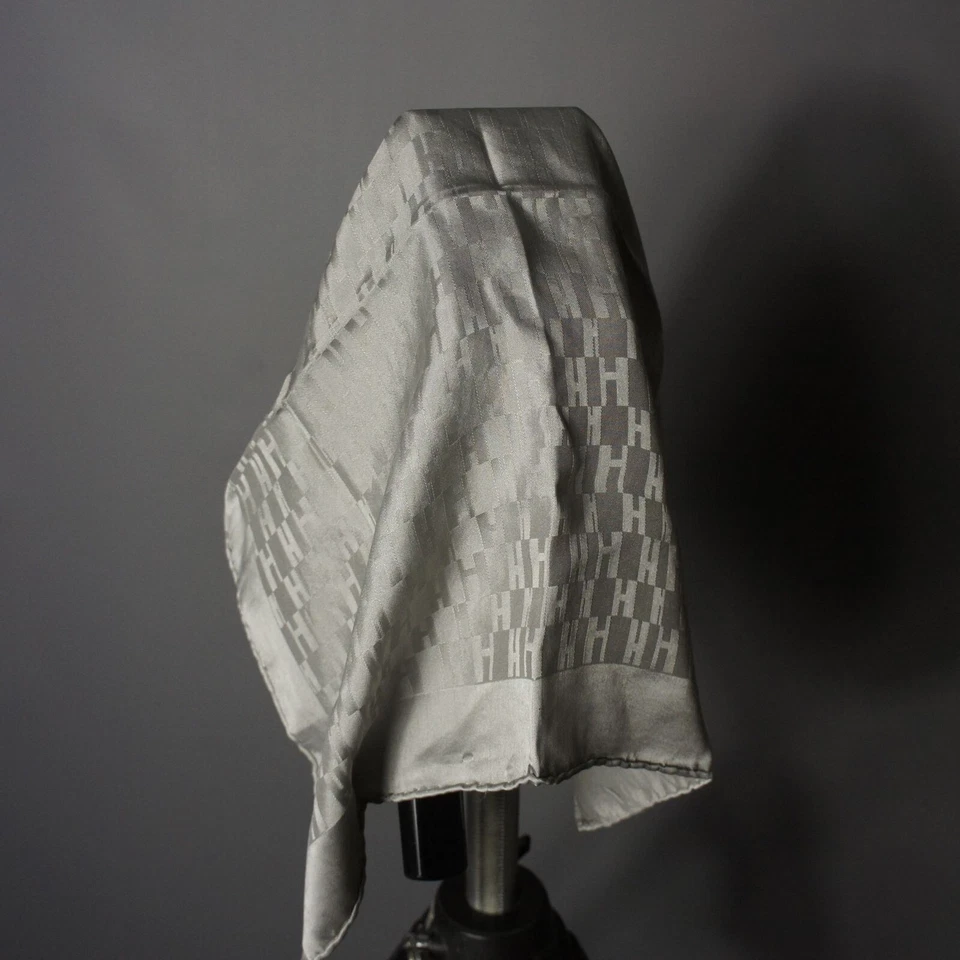 Hermès - Men's Authentic Silk Pocket Square Silver Branded Pattern Grey - 16.5" - Image 2 of 4