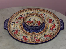 Polish Pottery Chip and Dip RelishTray & Bowl! UNIKAT Signature Rembrandt!