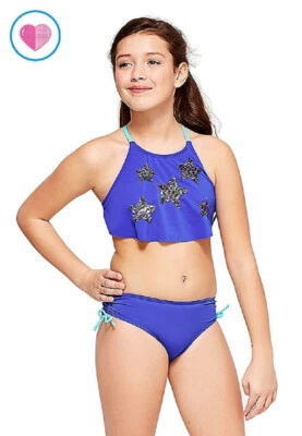 Justice for Girls Flip Sequin Star Flounce Bikini Swimsuit UPick Size - Image 1 of 2