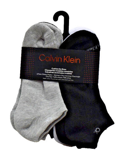 Calvin Klein Women's Cushion No Show Socks 6 Pairs Black Grey White New! NWT