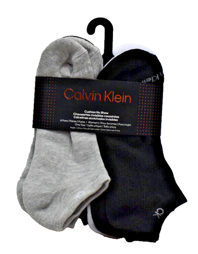 Calvin Klein Women's Cushion No Show Socks 6 Pairs Black Grey White New! NWT - Picture 1 of 4