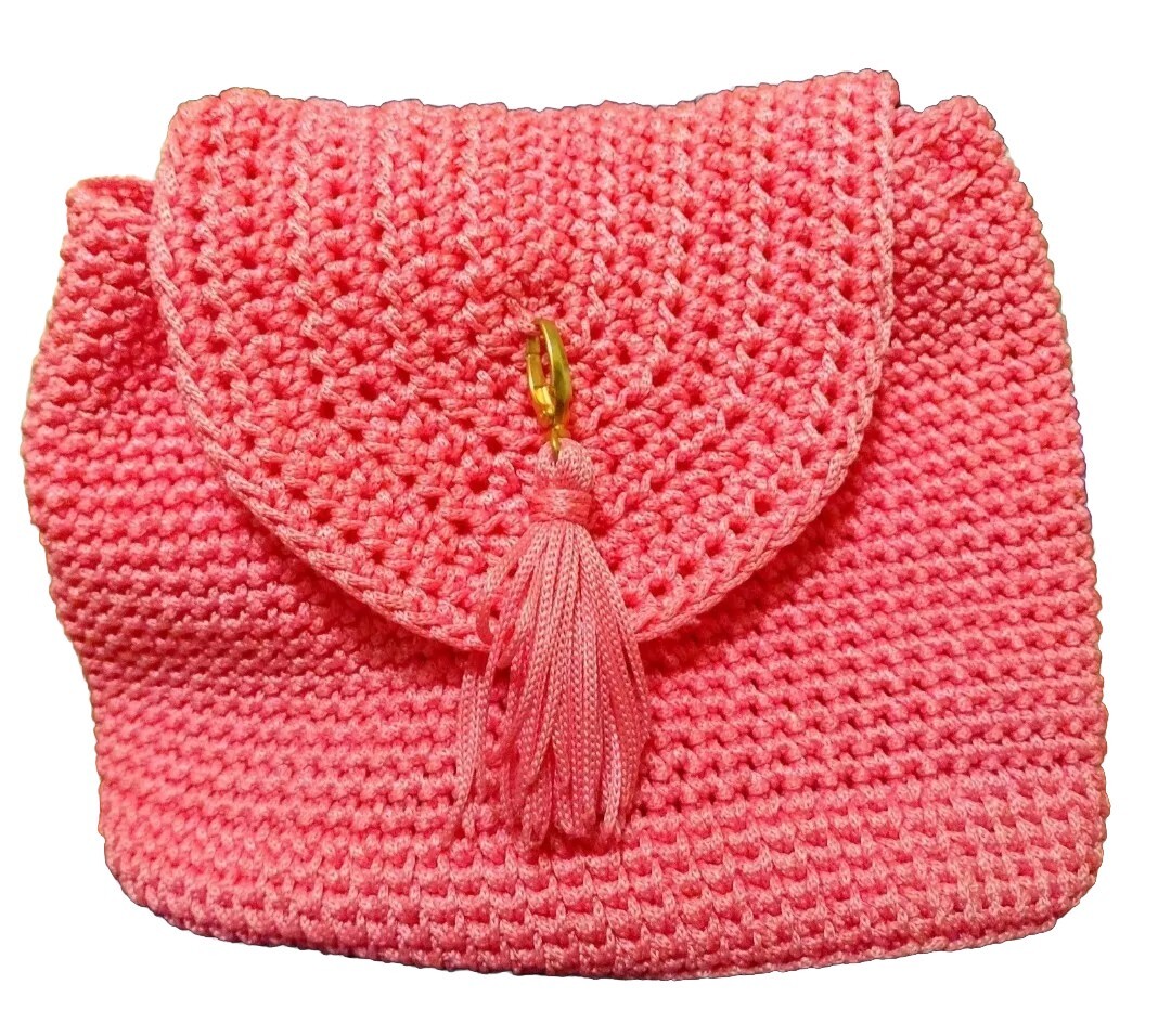 Pink Crocheted Raffia Mini Backpack - image 1
