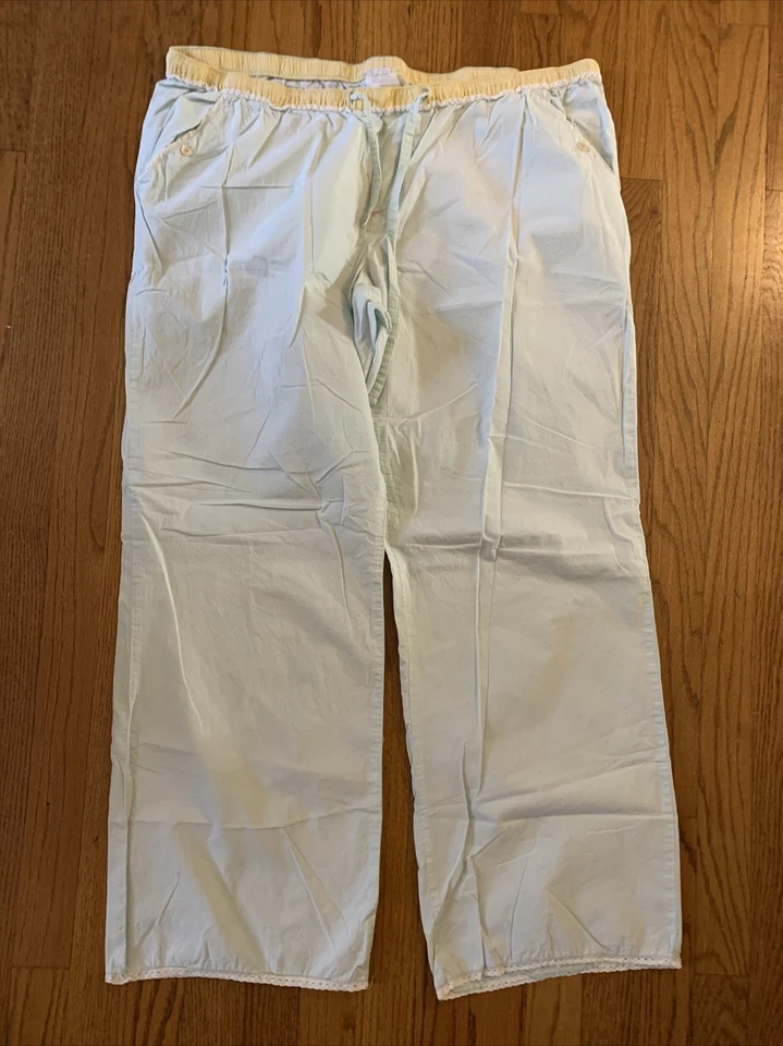 Ole Navy Intimates Lounge Pant XL Cotton Light Weight Pale Blue Yellow Lace trim - Image 2 of 4