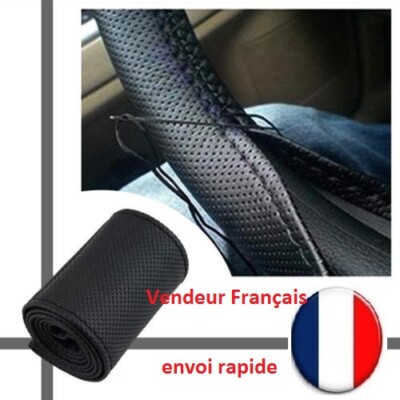 Housse Volant Voiture TEKSHOPPING Cuir Perforé Noir – À Coudre, 33-36 Cm + Kit Montage
