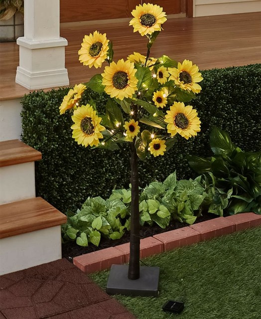 Sunflower Solar Light Artificial Flower Stand Porch Patio Outdoor