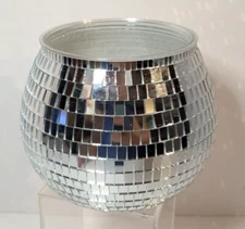 Disco Ball Planter Centerpiece Candy Trinket Dish Bowl, Silver Shiny Party Decor
