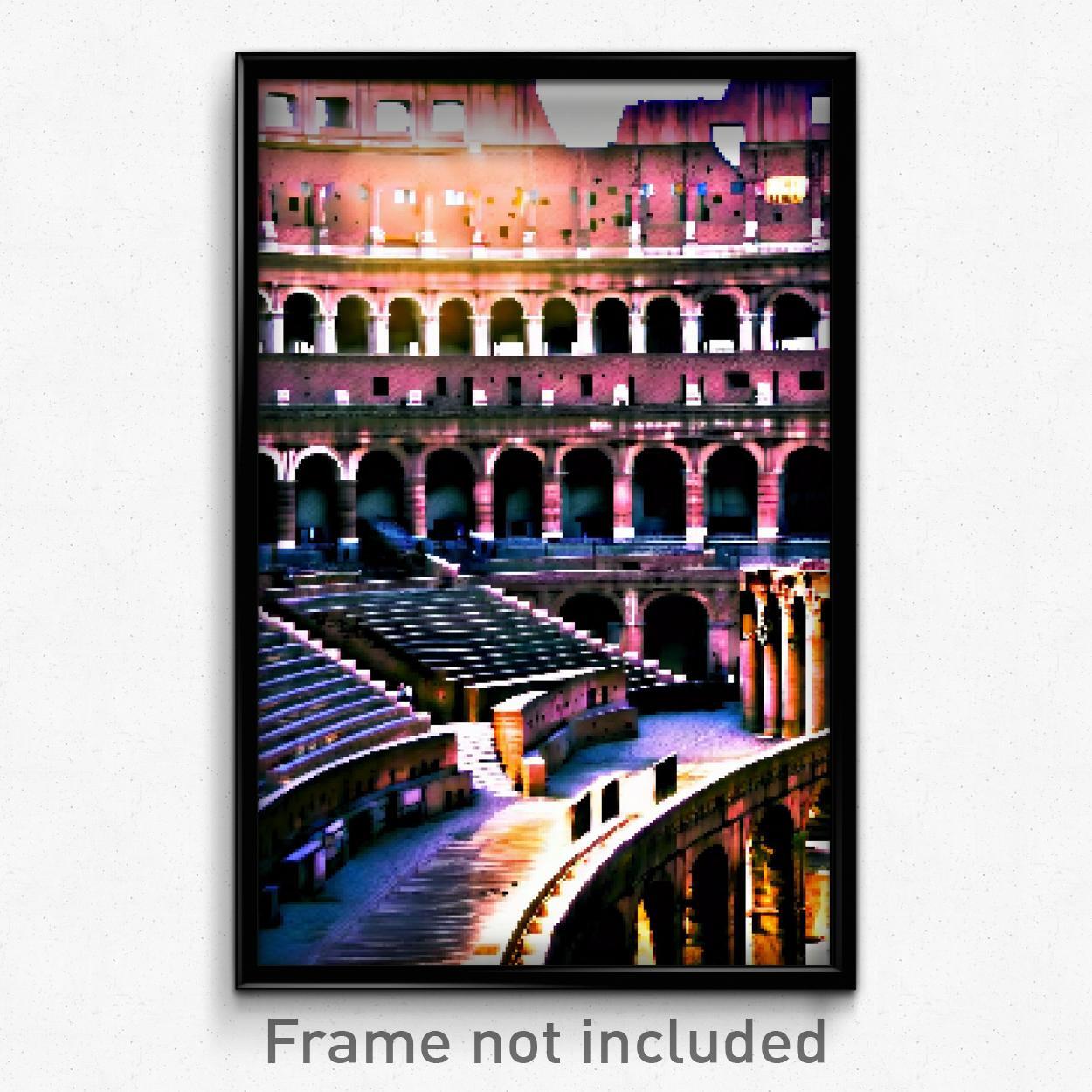8 Bit Pixel Art Poster of Neglected Colosseum Psychedelic Video Game Print