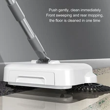 Hand Push Sweeper 2 in 1 Wet Dry Use 360 Degree Rotating Quiet Manual Sweeping