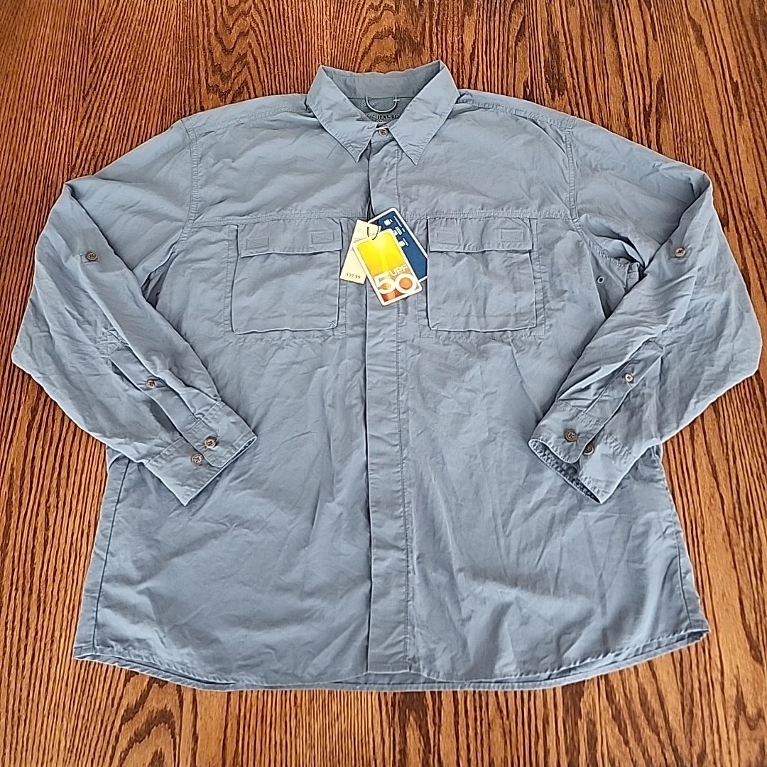 Eddie Bauer Shirt Mens XL Blue Vented Long Sleeve Button Up Fishing UPF Hiking